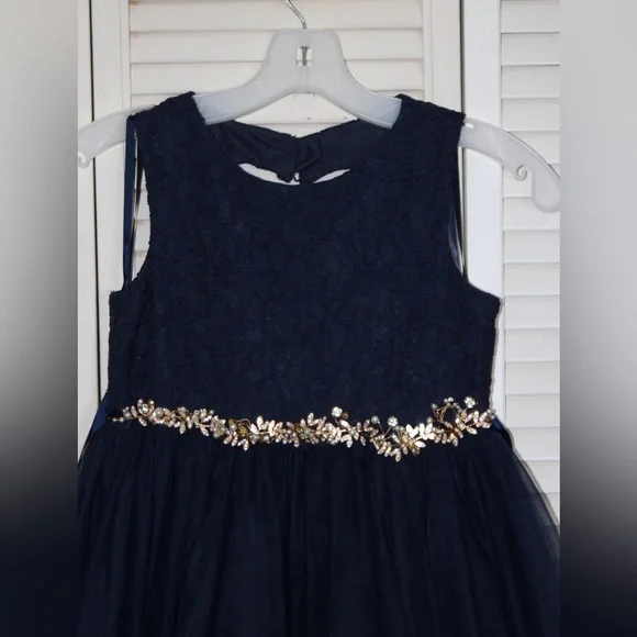 david's bridal navy blue dress Girls' Navy Blue Velvet Sequin Dress Size: 4T Toddler By Mila & Rose main image 0